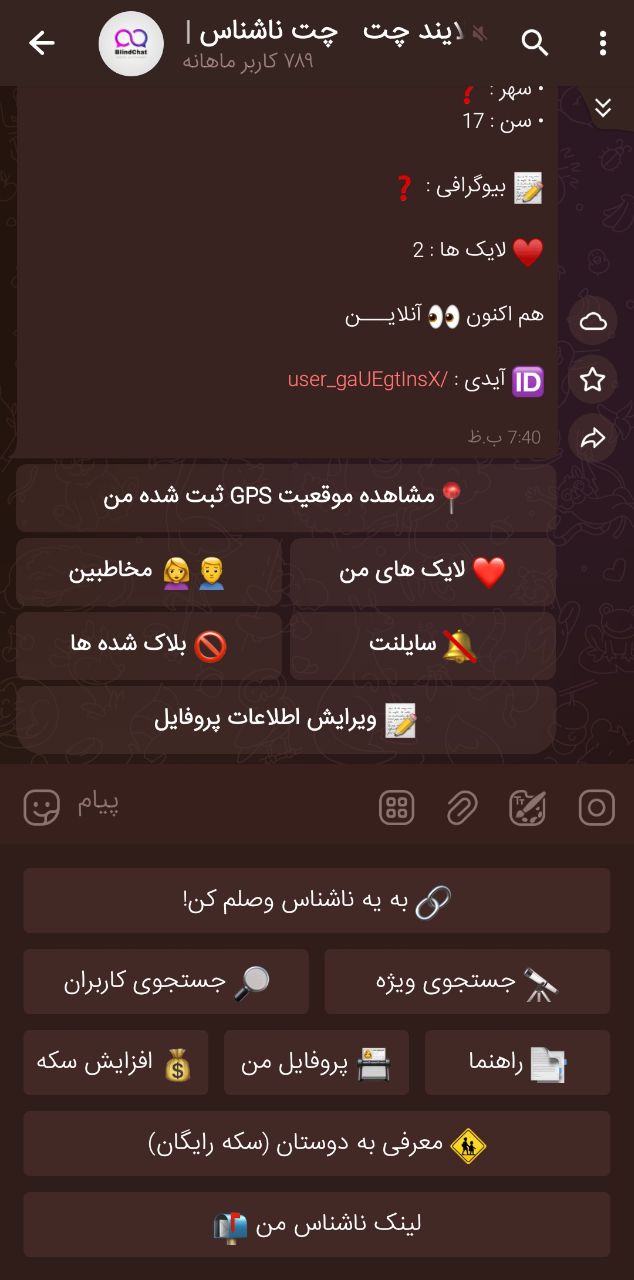 پروفایل کاربری در بلایند چت